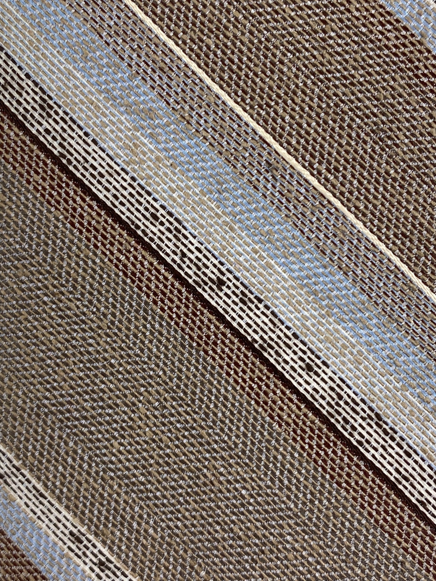 Close-up of: 80s Deadstock Necktie, Men's Vintage Brown Blue Diagonal Stripe Tie, NOS