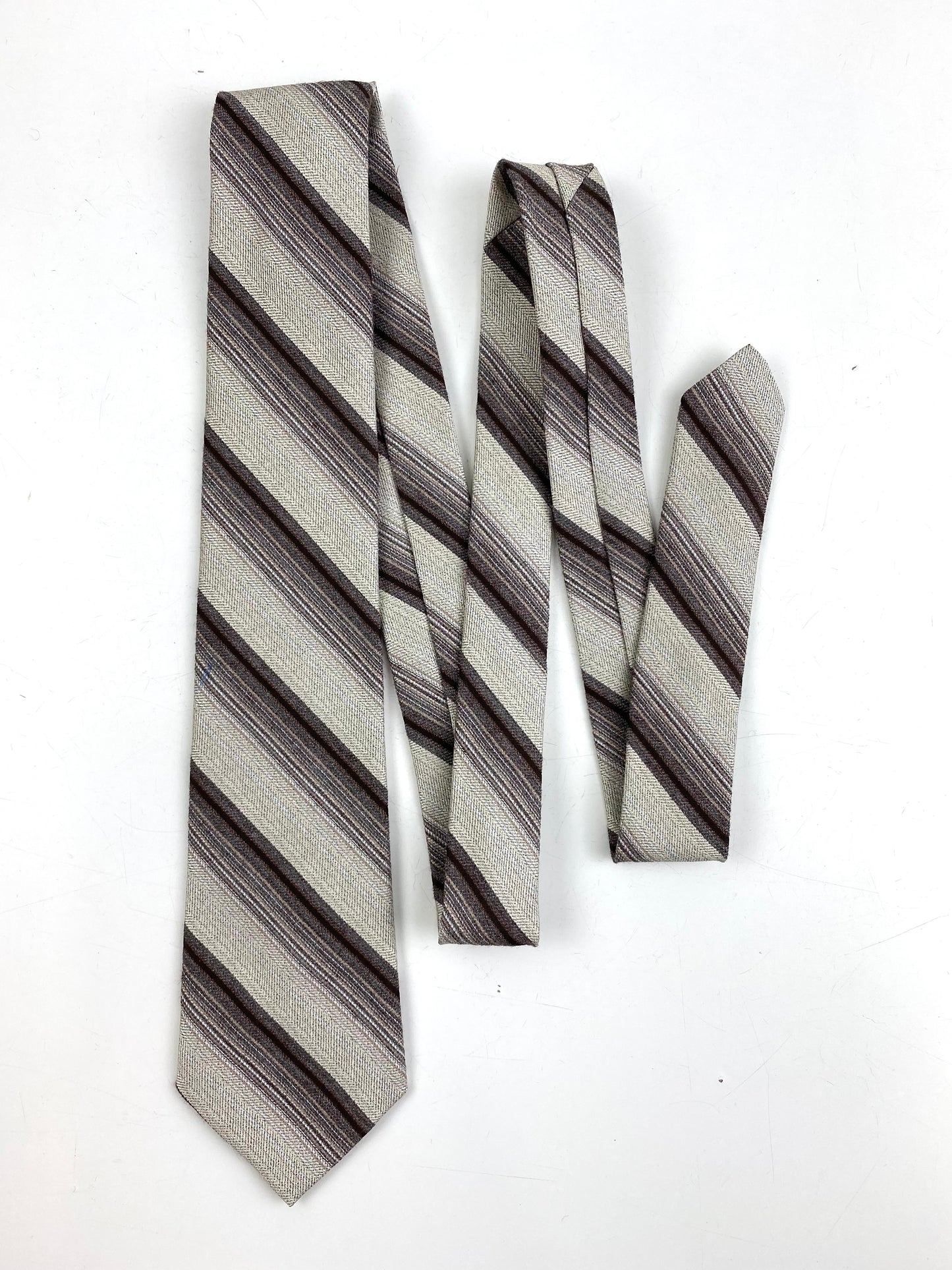 Front of: 80s Deadstock Necktie, Men's Vintage Brown/ Beige Diagonal Stripe Tie, NOS
