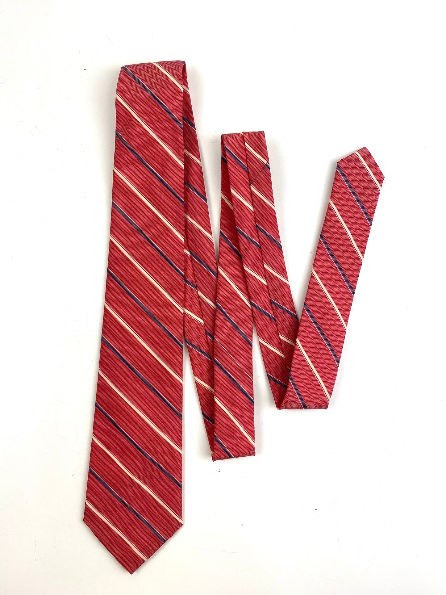 Front of: 80s Deadstock Necktie, Men's Vintage Red/ Blue Diagonal Stripe Tie, NOS