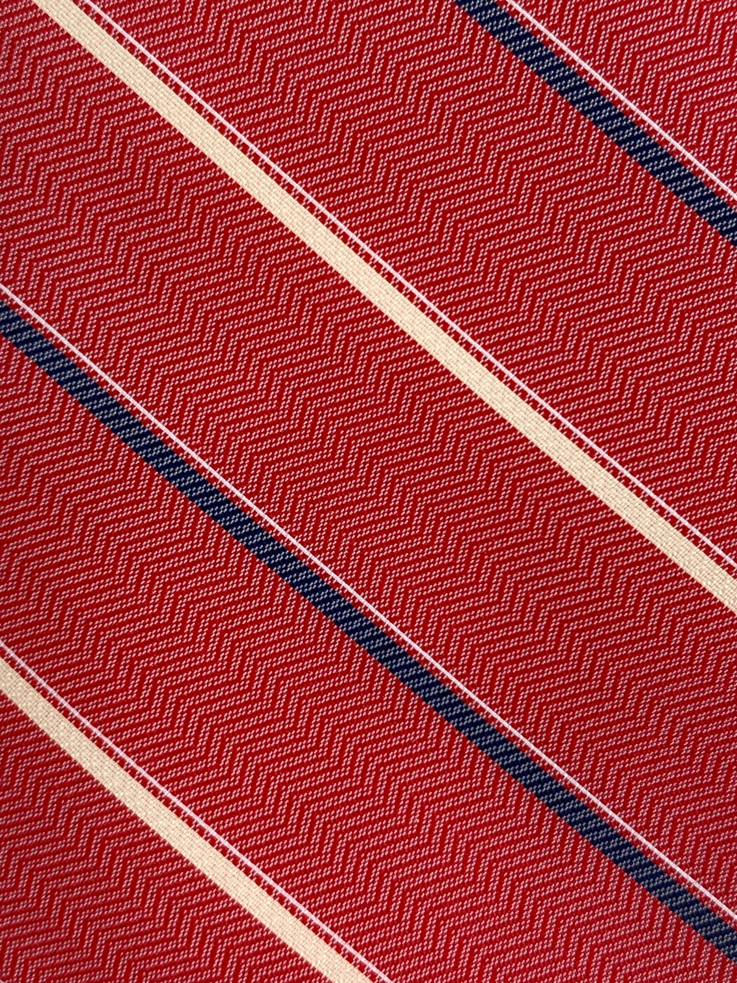 Close-up of: 80s Deadstock Necktie, Men's Vintage Red/ Blue Diagonal Stripe Tie, NOS