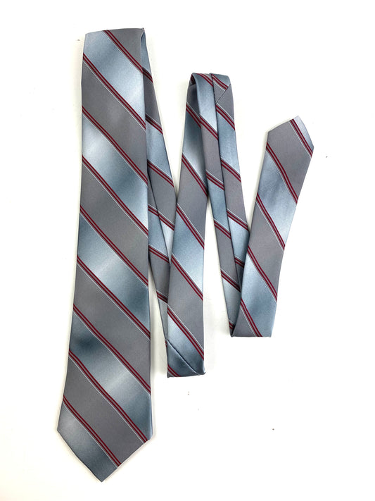 Front of: 80s Deadstock Necktie, Men's Vintage Red/ Grey Diagonal Stripe Tie, NOS