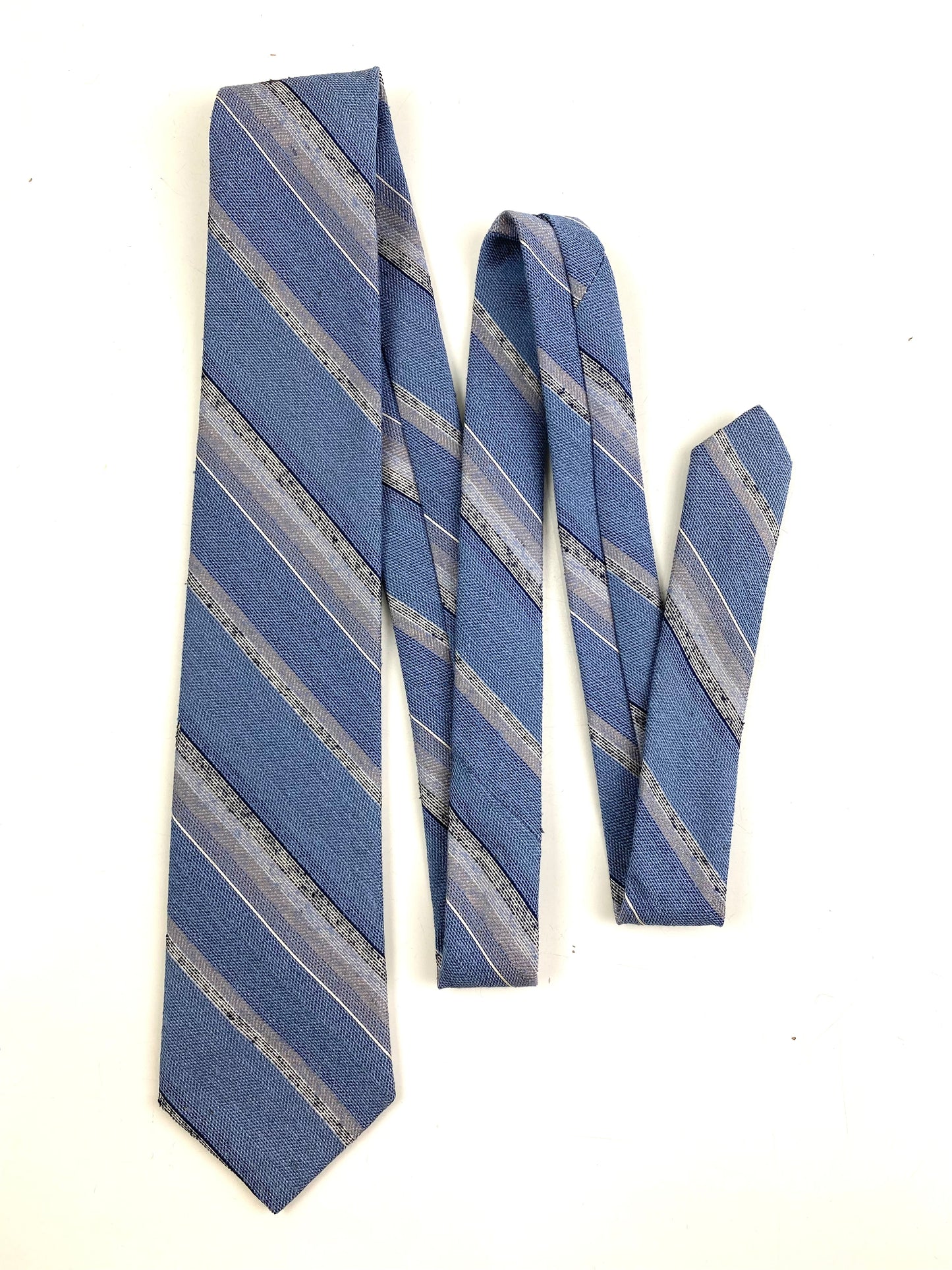 Front of: 80s Deadstock Necktie, Men's Vintage Blue Grey Diagonal Stripe Tie, NOS