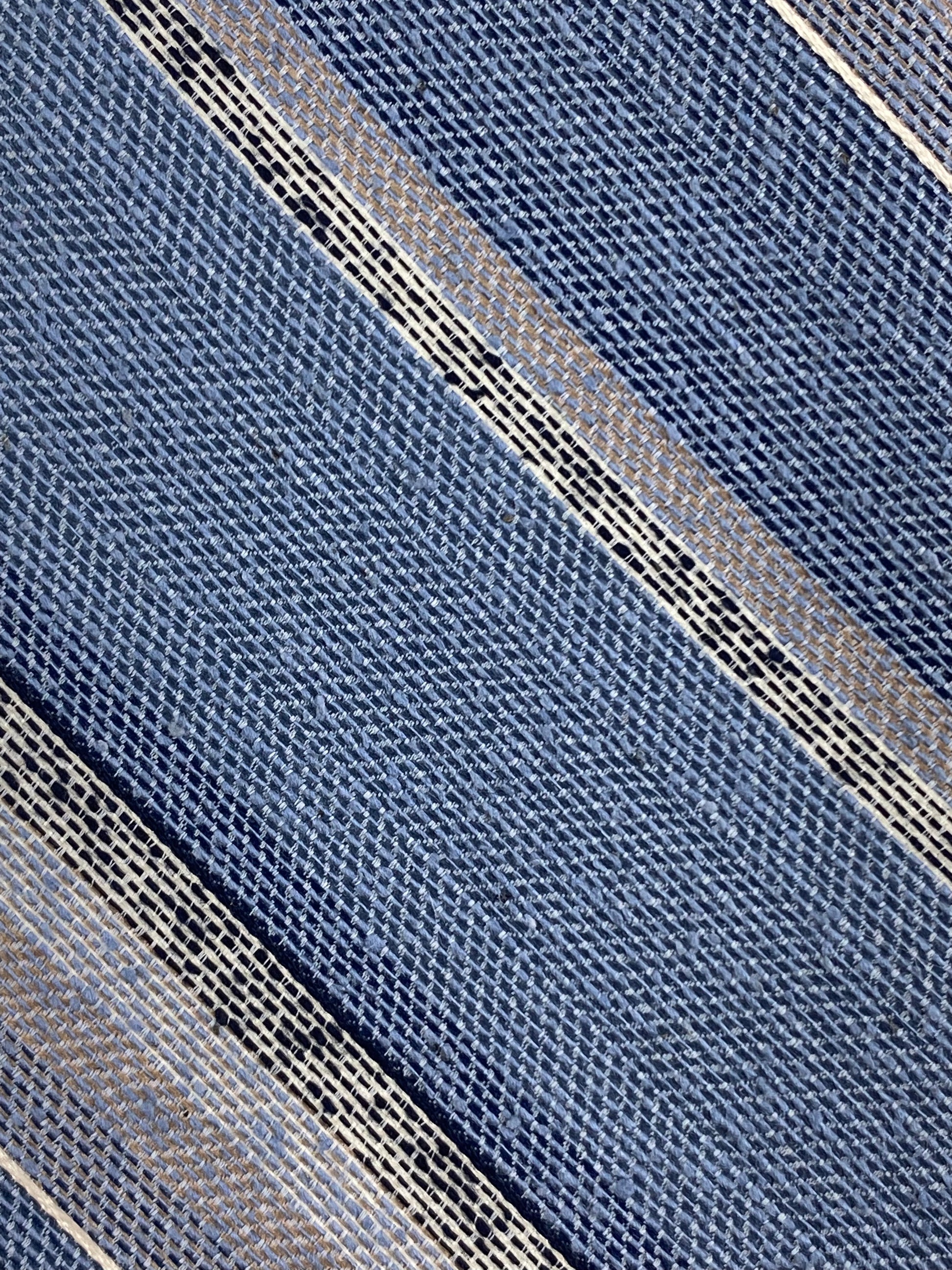 Close-up of: 80s Deadstock Necktie, Men's Vintage Blue Grey Diagonal Stripe Tie, NOS