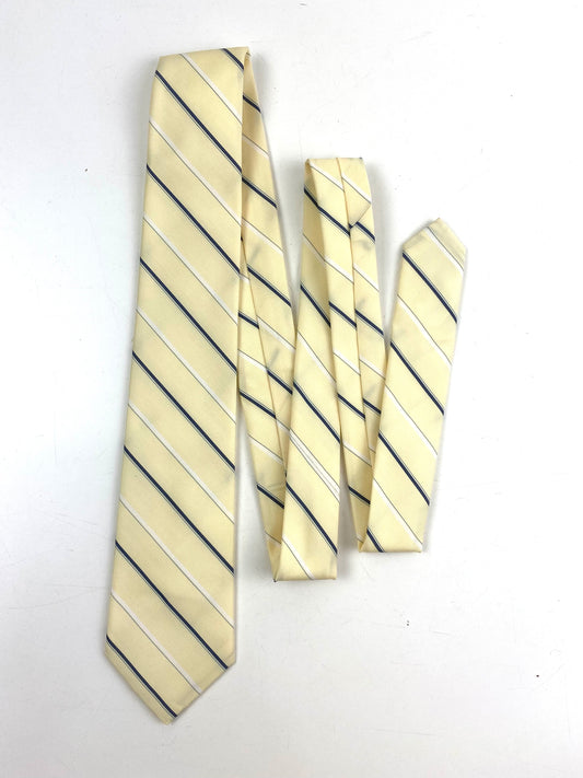 Front of: 80s Deadstock Necktie, Men's Vintage Yellow/ Navy Diagonal Stripe Tie, NOS