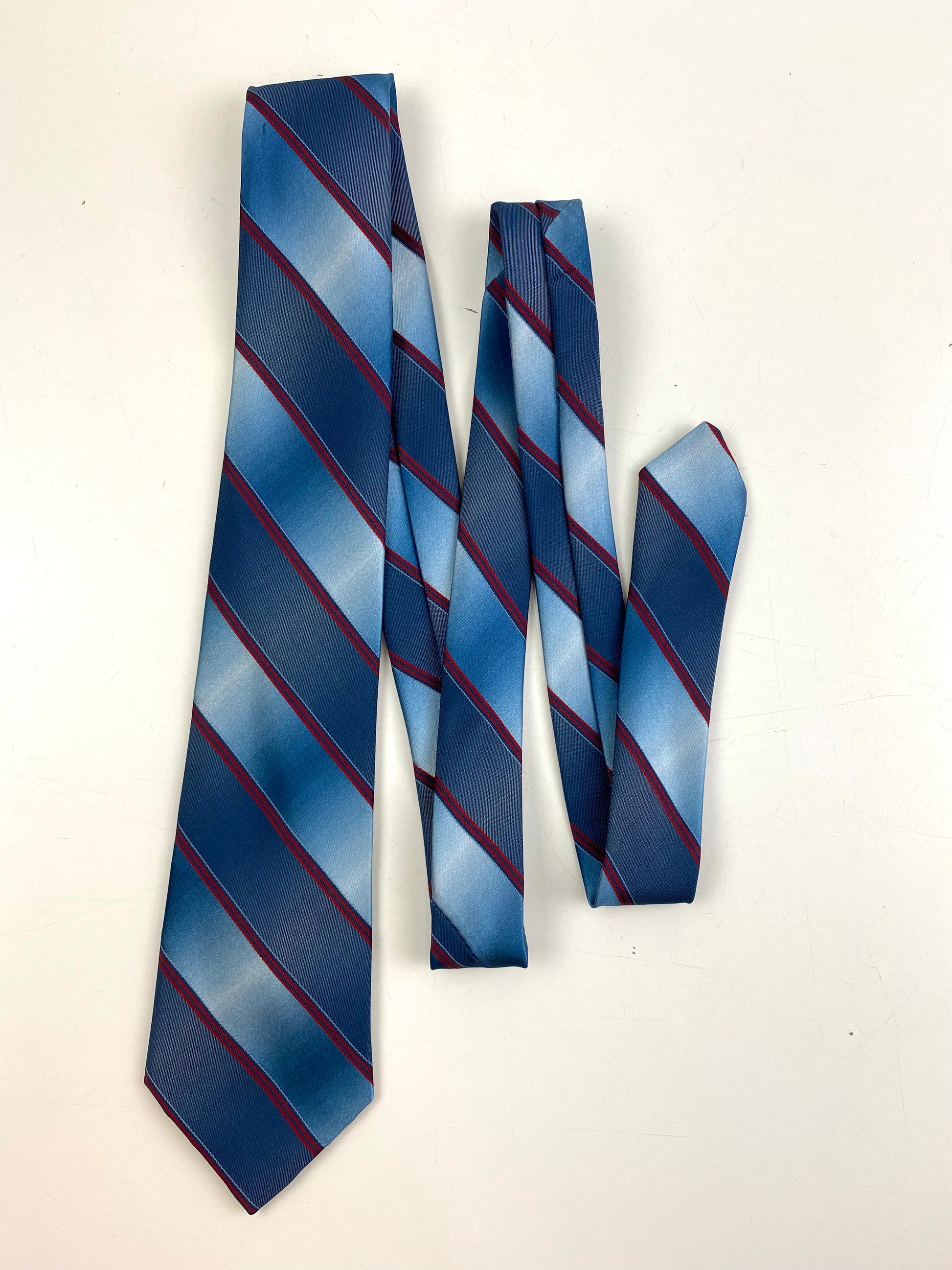 Front of: 80s Deadstock Necktie, Men's Vintage Red/ Blue Diagonal Stripe Tie, NOS