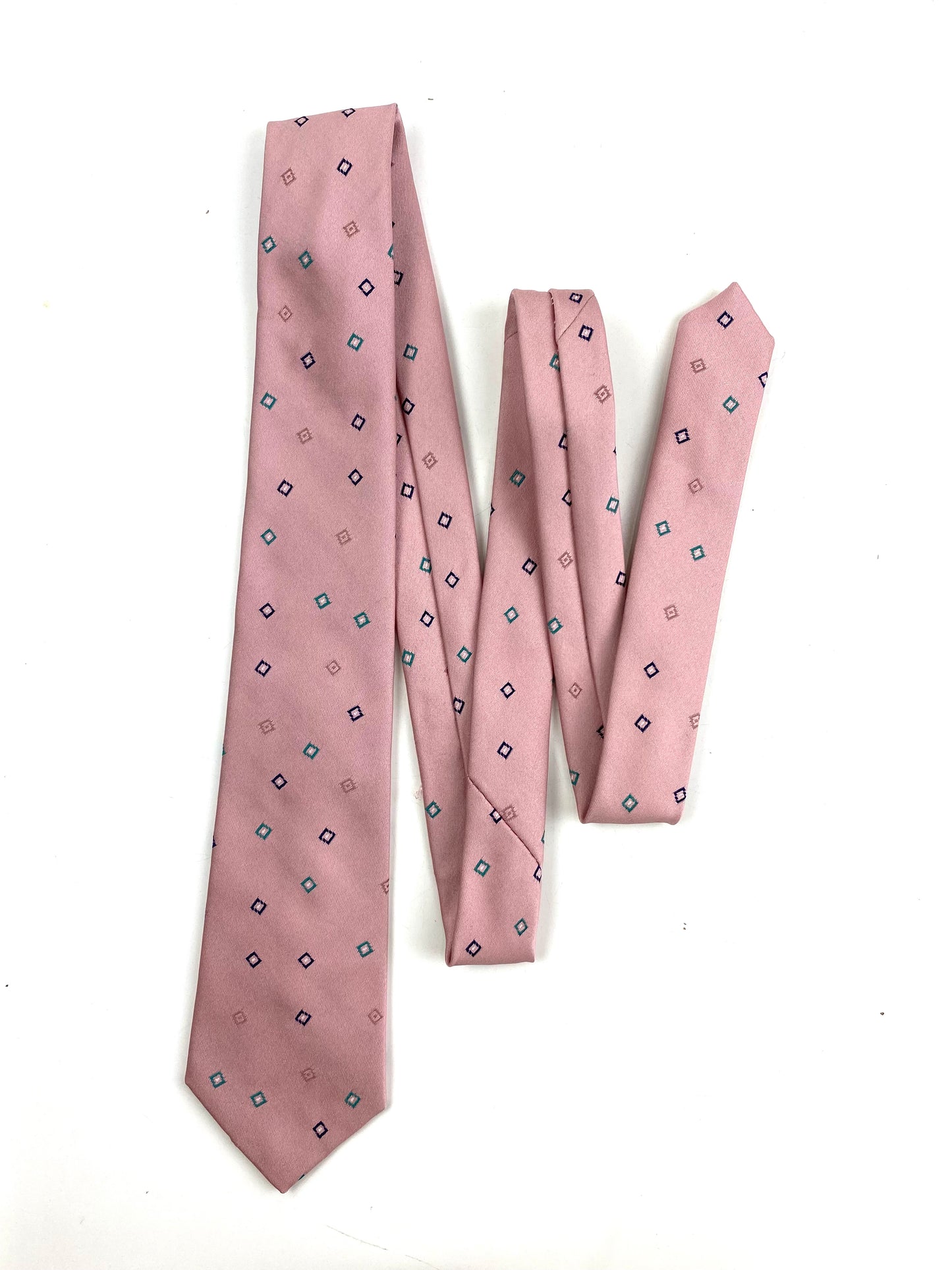 Front of: 80s Deadstock Necktie, Men's Vintage Pink Geometric Pattern Tie, NOS