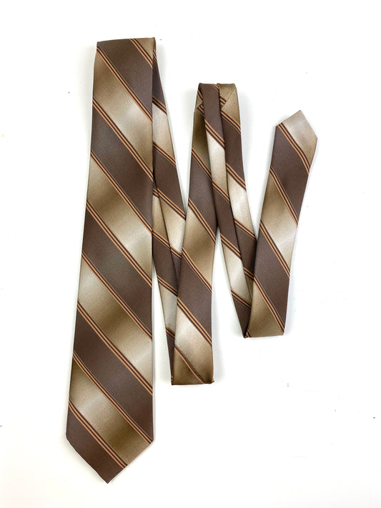 Front of: 80s Deadstock Necktie, Men's Vintage Brown Diagonal Stripe Tie, NOS