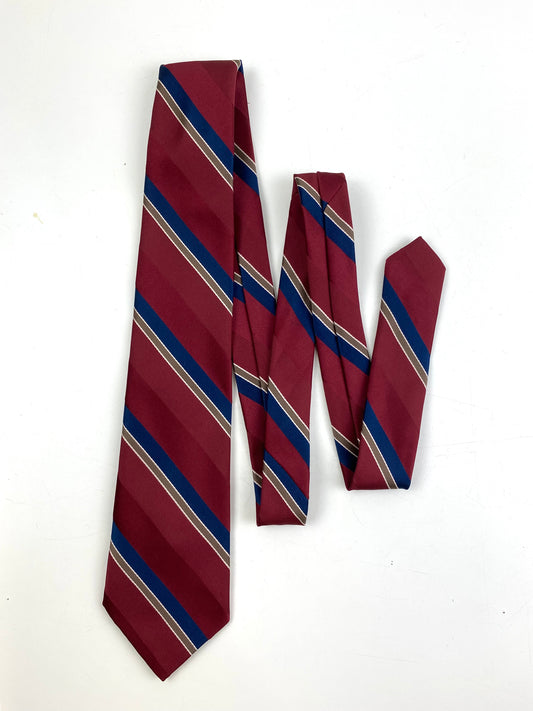 Front of: 80s Deadstock Necktie, Men's Vintage Wine/ Blue Diagonal Stripe Tie, NOS