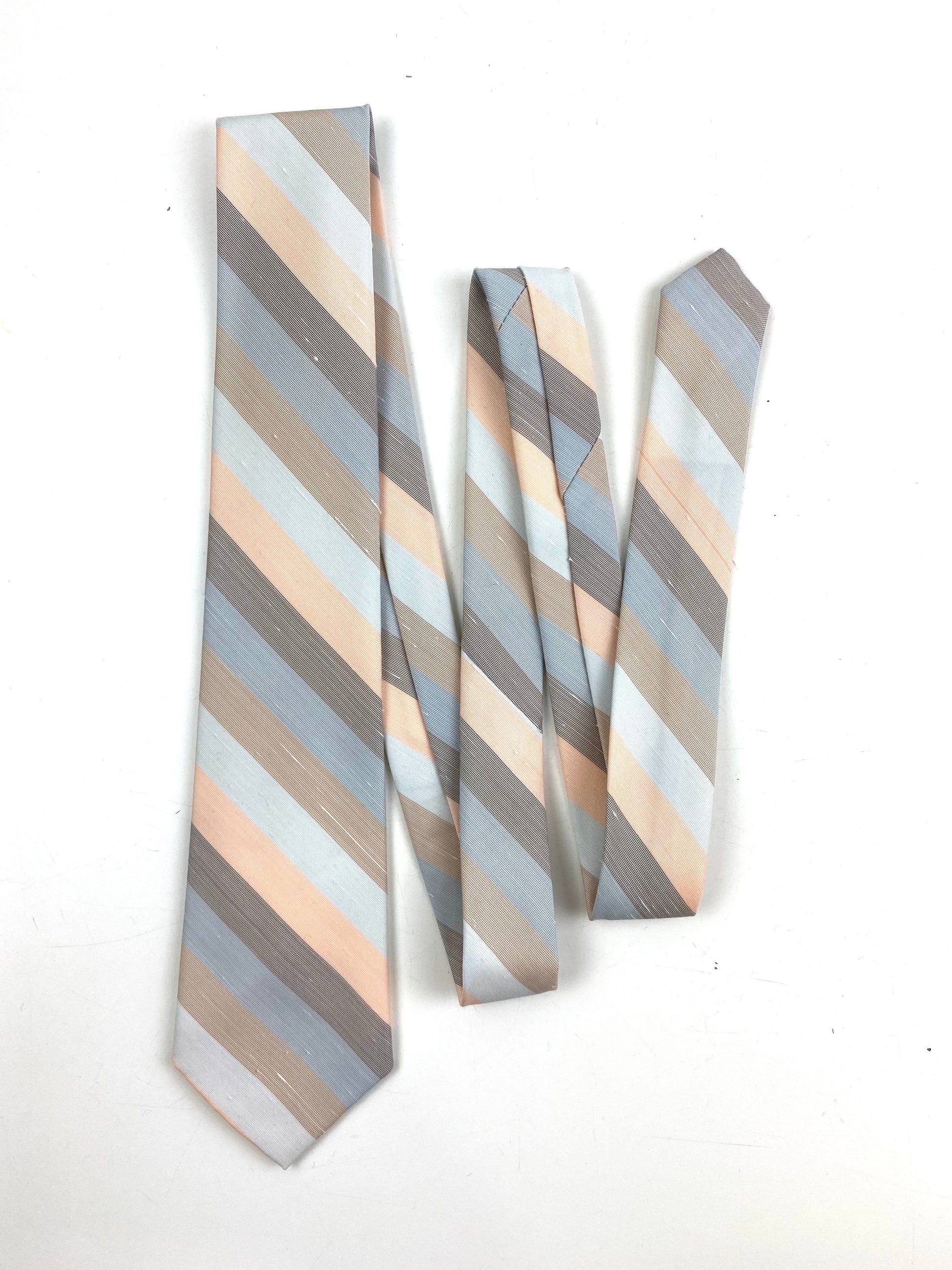 Front of: 80s Deadstock Necktie, Men's Vintage Grey & Salmon Pink Stripe Tie, NOS