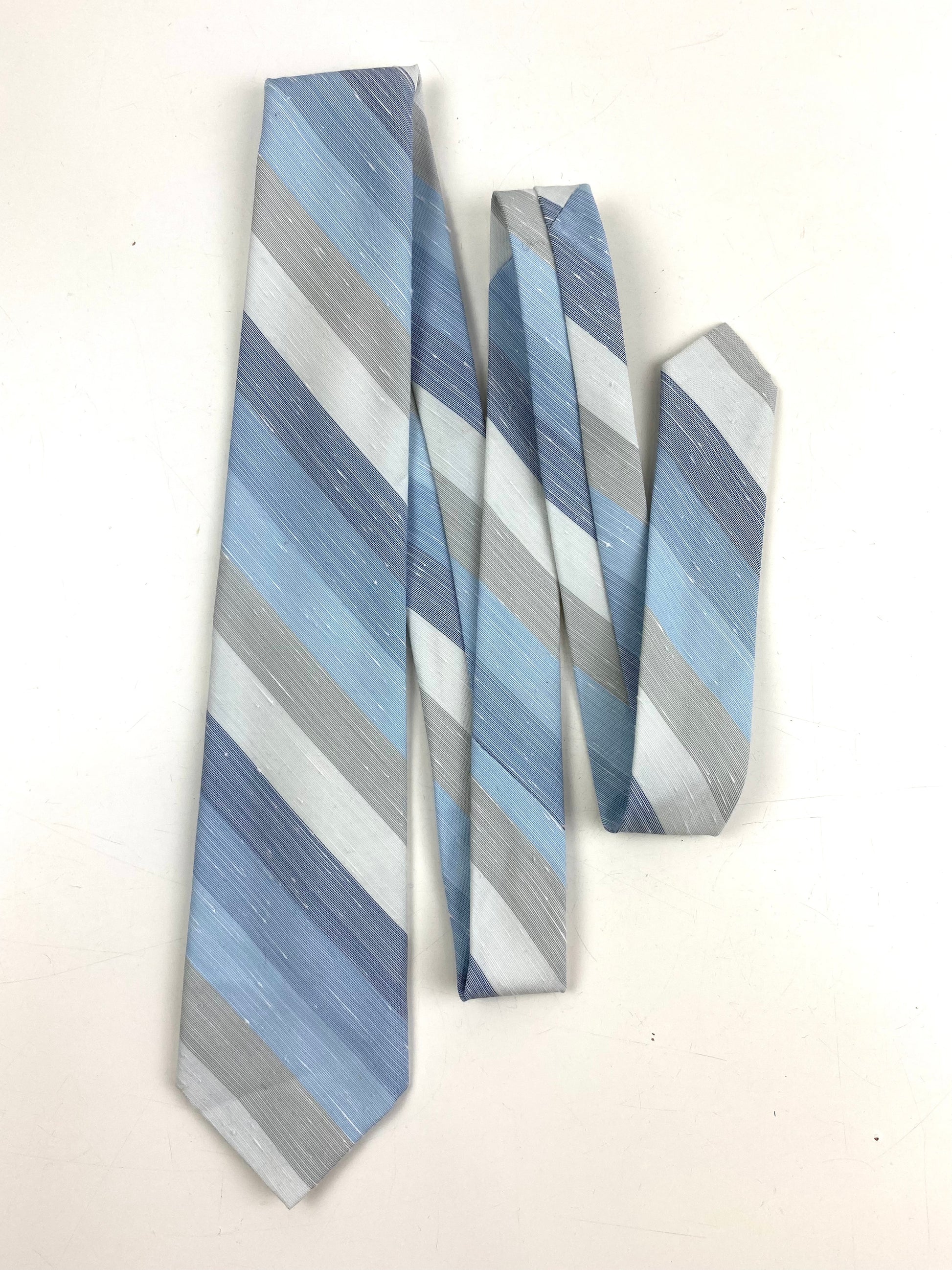 Front of: 80s Deadstock Necktie, Men's Vintage Blue/ Grey Diagonal Stripe Tie, NOS