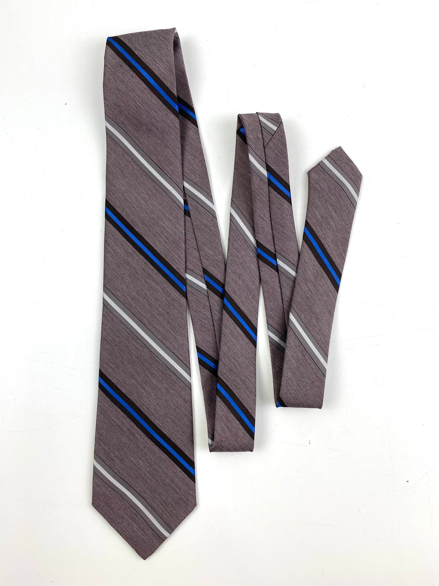 Front of: 80s Deadstock Necktie, Men's Vintage Blue/ Brown Diagonal Stripe Tie, NOS