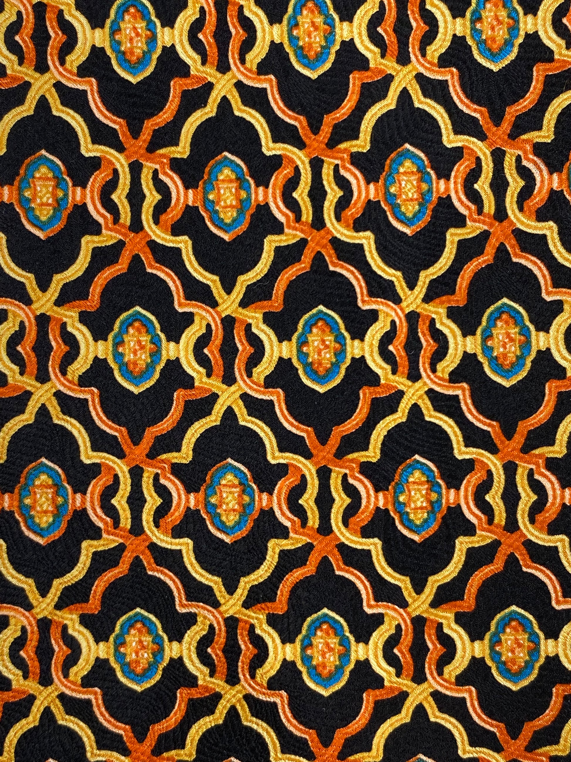 Close-up of: 90s Deadstock Silk Necktie, Men's Vintage Orange/ Black Geometric Art Deco Pattern Tie, NOS