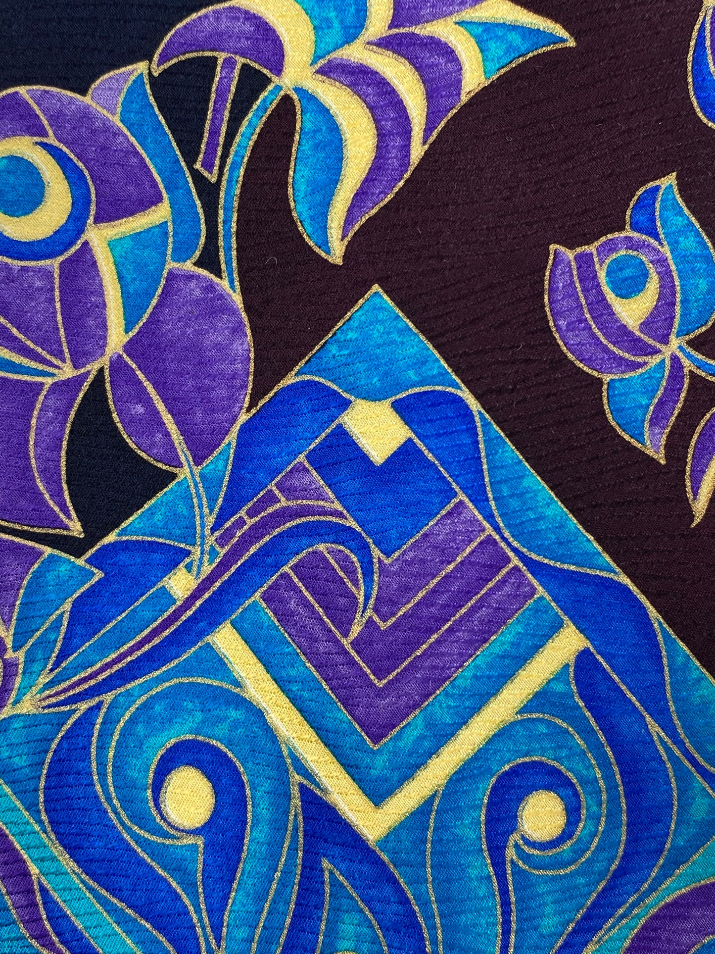 Close-up of: 90s Deadstock Silk Necktie, Men's Vintage Blue/ Purple Abstract Pattern Tie, NOS