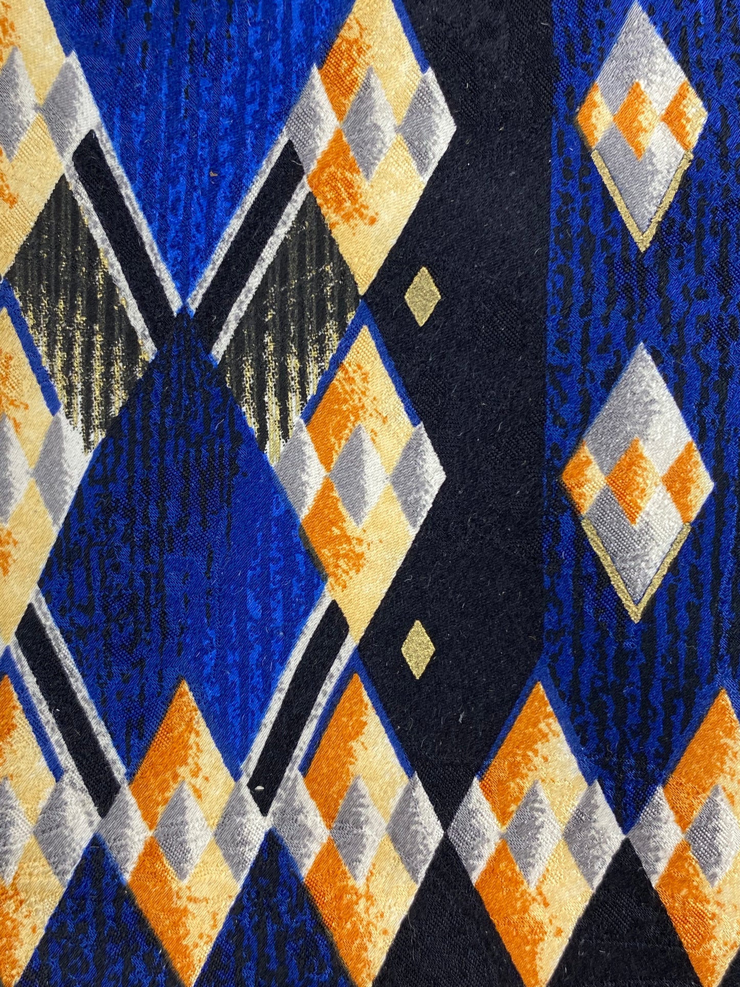 Close-up of: 90s Deadstock Silk Necktie, Men's Vintage Black/Blue Geometric Art Deco Pattern Tie, NOS