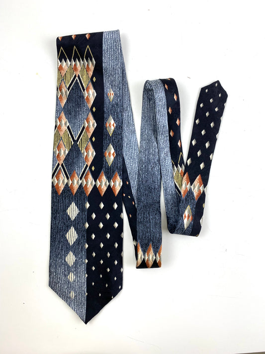 Front of: 90s Deadstock Silk Necktie, Men's Vintage Black/Grey/Rust Geometric Art Deco Pattern Tie, NOS