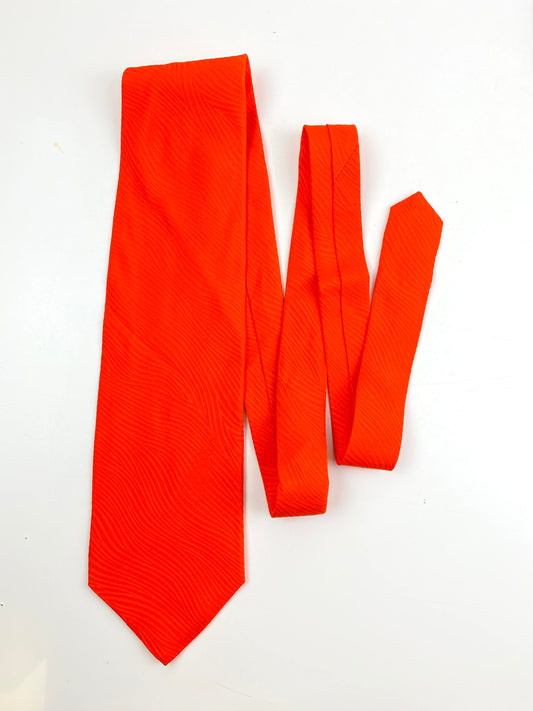 Front of: 90s Deadstock Silk Necktie, Men's Vintage Solid Orange Textured Tie, NOS