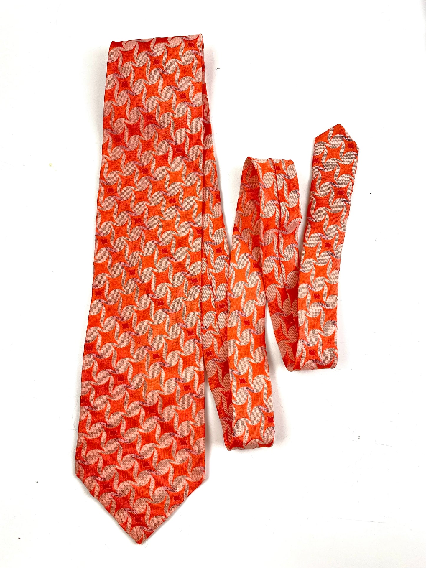Front of: 90s Deadstock Silk Necktie, Men's Vintage Peach Colour Geometric Pattern Tie, NOS