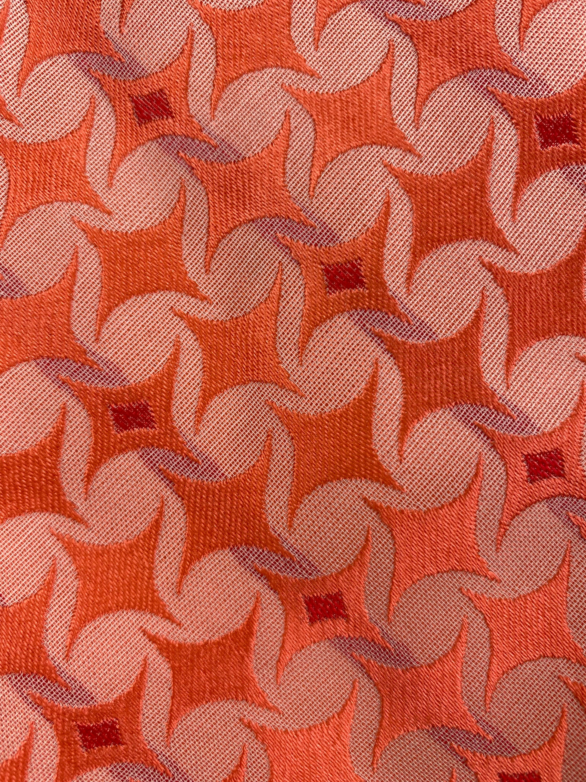Close-up detail of: 90s Deadstock Silk Necktie, Men's Vintage Peach Colour Geometric Pattern Tie, NOS