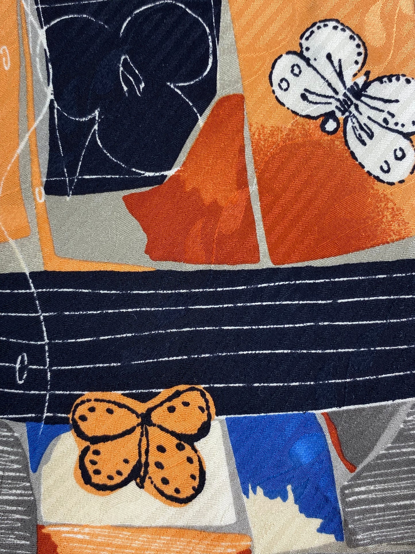 Close-up detail of: 90s Deadstock Silk Necktie, Men's Vintage Orange/ Black Abstract Butterfly Pattern Tie, NOS