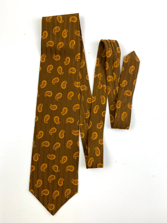 Front of: 90s Deadstock Silk Necktie, Men's Vintage Tawny Brown Paisley Boteh Pattern Tie, NOS