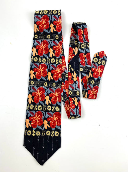 Front of: 90s Deadstock Silk Necktie, Men's Vintage Blue/ Orange/ Red Abstract Pattern Tie, NOS