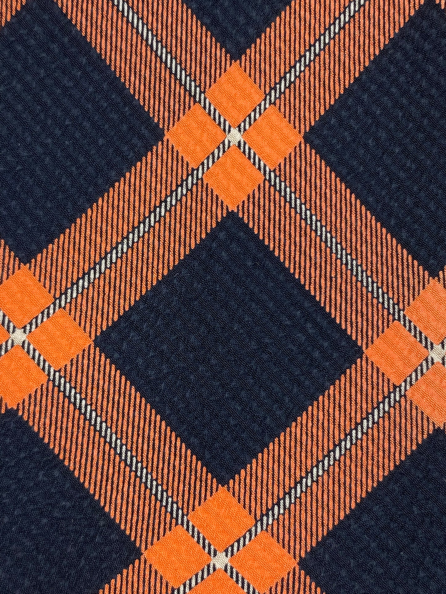 Close-up detail of: 90s Deadstock Silk Necktie, Men's Vintage Black/ Orange Check Pattern Tie, NOS