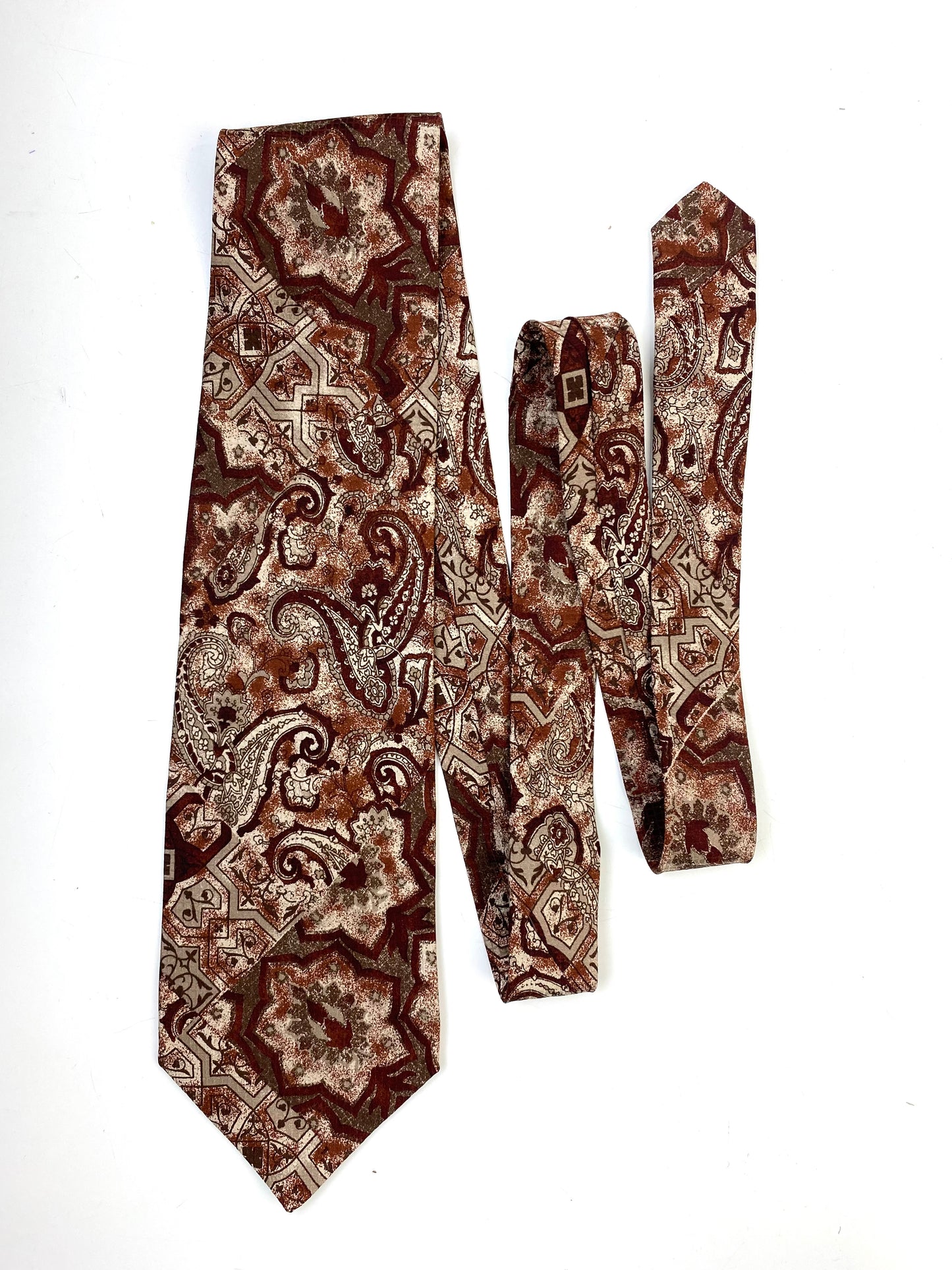 Front of: 90s Deadstock Silk Necktie, Men's Vintage Brown Paisley Pattern Tie, NOS