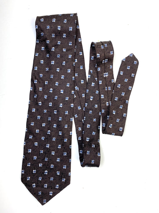 Front of: 90s Deadstock Silk Necktie, Men's Vintage Brown Blue Floral Pattern Tie, NOS