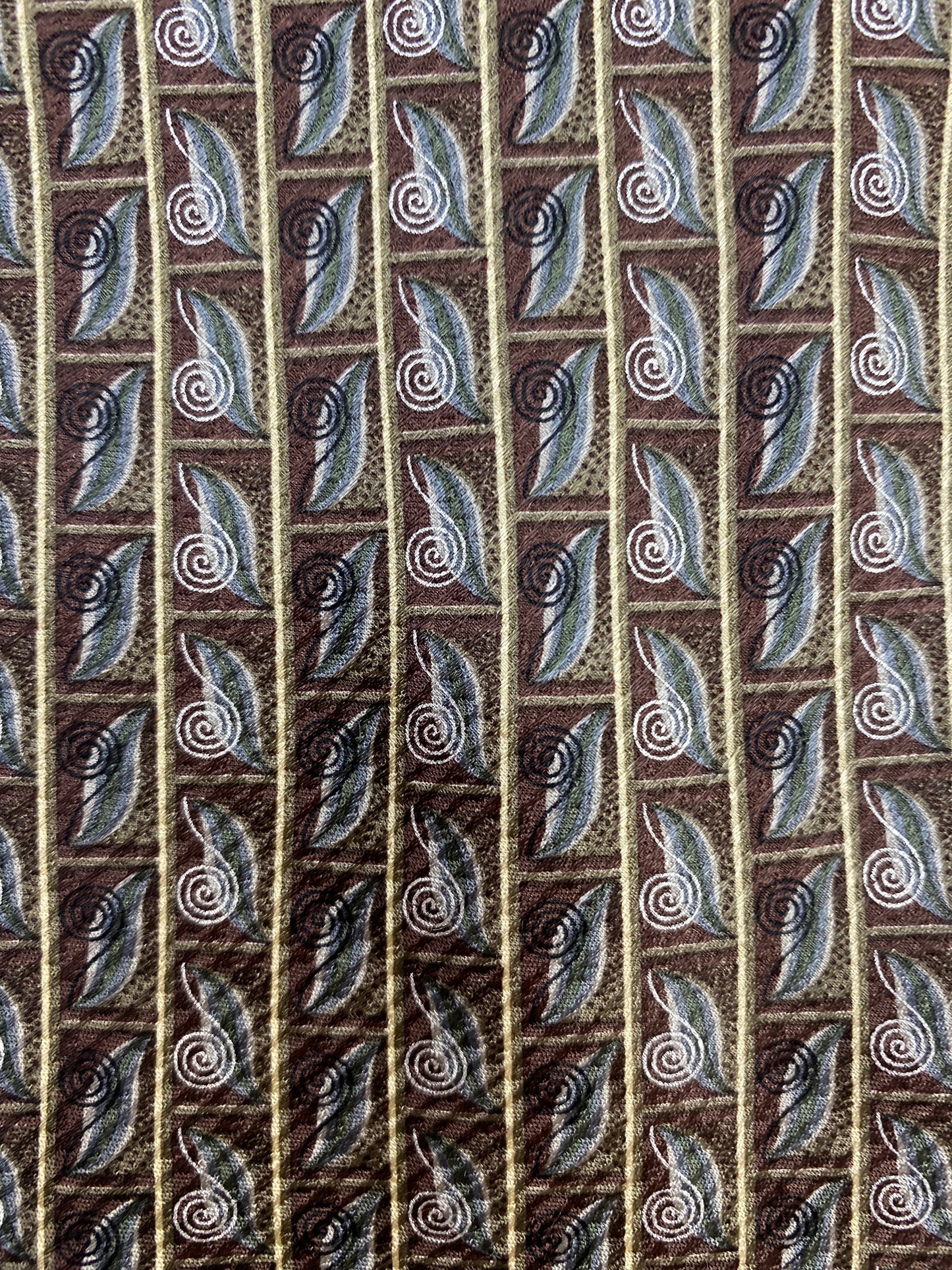 Close-up of: 90s Deadstock Silk Necktie, Men's Vintage Brown/ Grey Swirl Pattern Tie, NOS