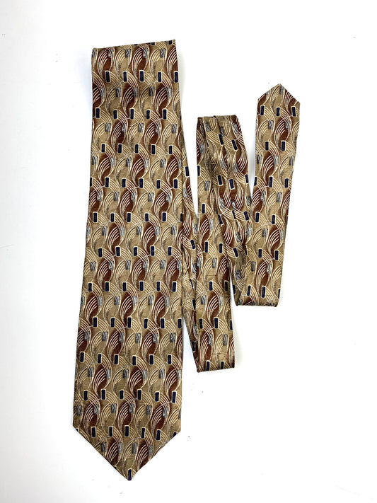 Front of: 90s Deadstock Silk Necktie, Men's Vintage Brown/ Grey Abstract Pattern Tie, NOS