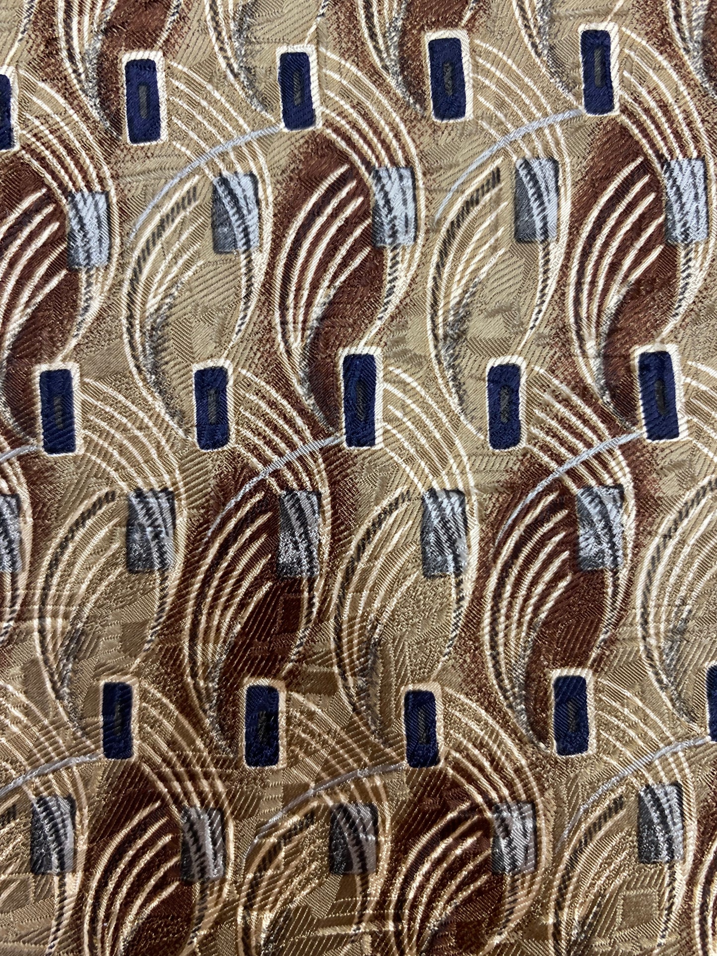 Close-up of: 90s Deadstock Silk Necktie, Men's Vintage Brown/ Grey Abstract Pattern Tie, NOS