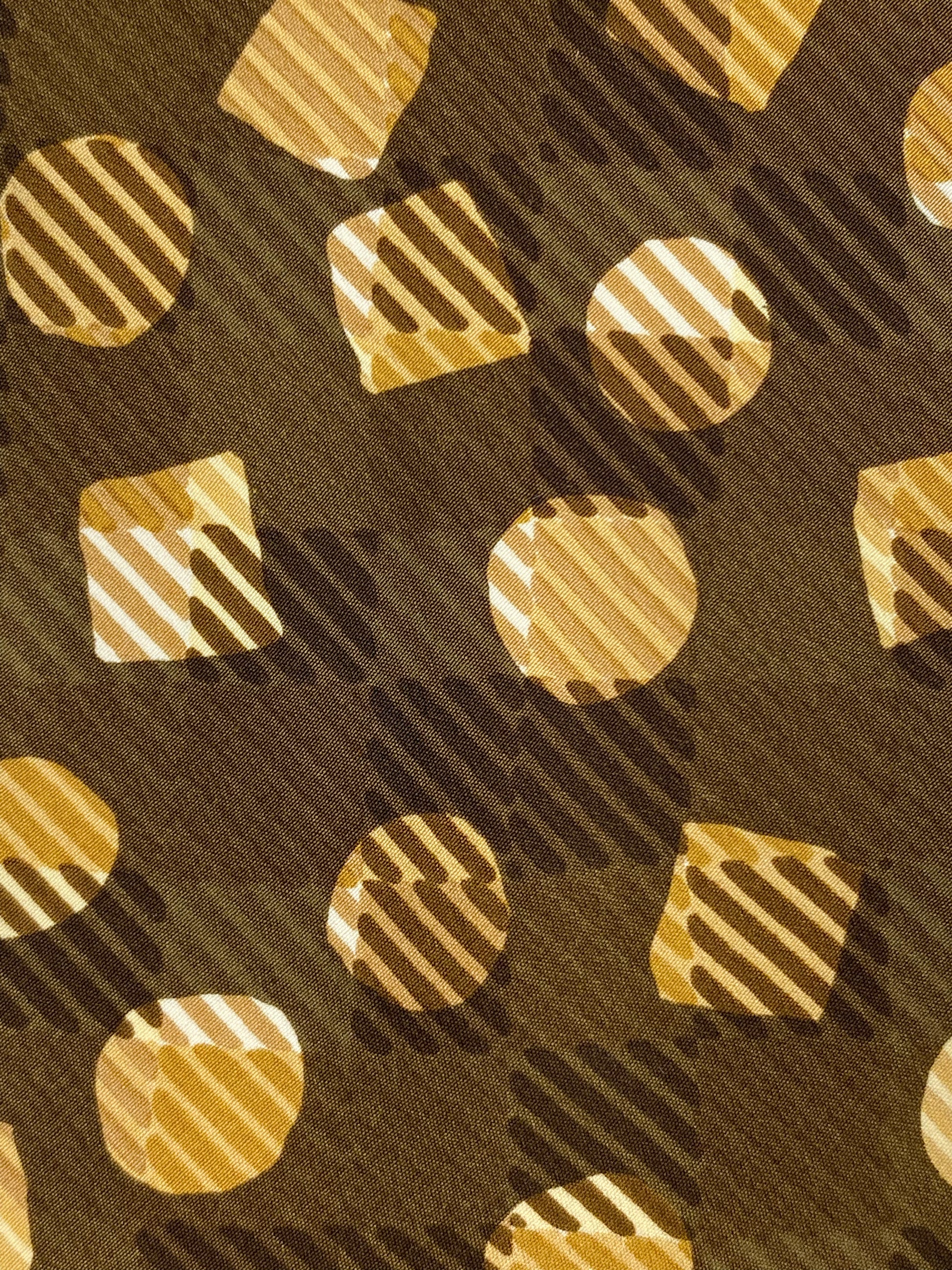 Close-up of: 90s Deadstock Silk Necktie, Men's Vintage Brown Circles & Squares Check Pattern Tie, NOS