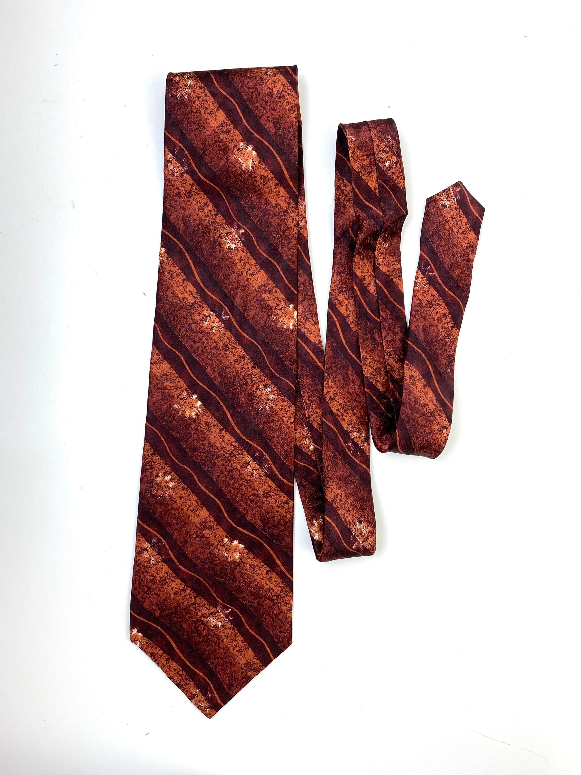 Front of: 90s Deadstock Silk Necktie, Men's Vintage Brown Rust Diagonal Stripe Tie, NOS
