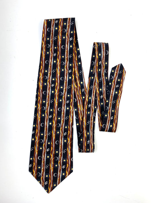 Front of: 90s Deadstock Silk Necktie, Men's Vintage Black/ Brown Abstract Pattern Tie, NOS