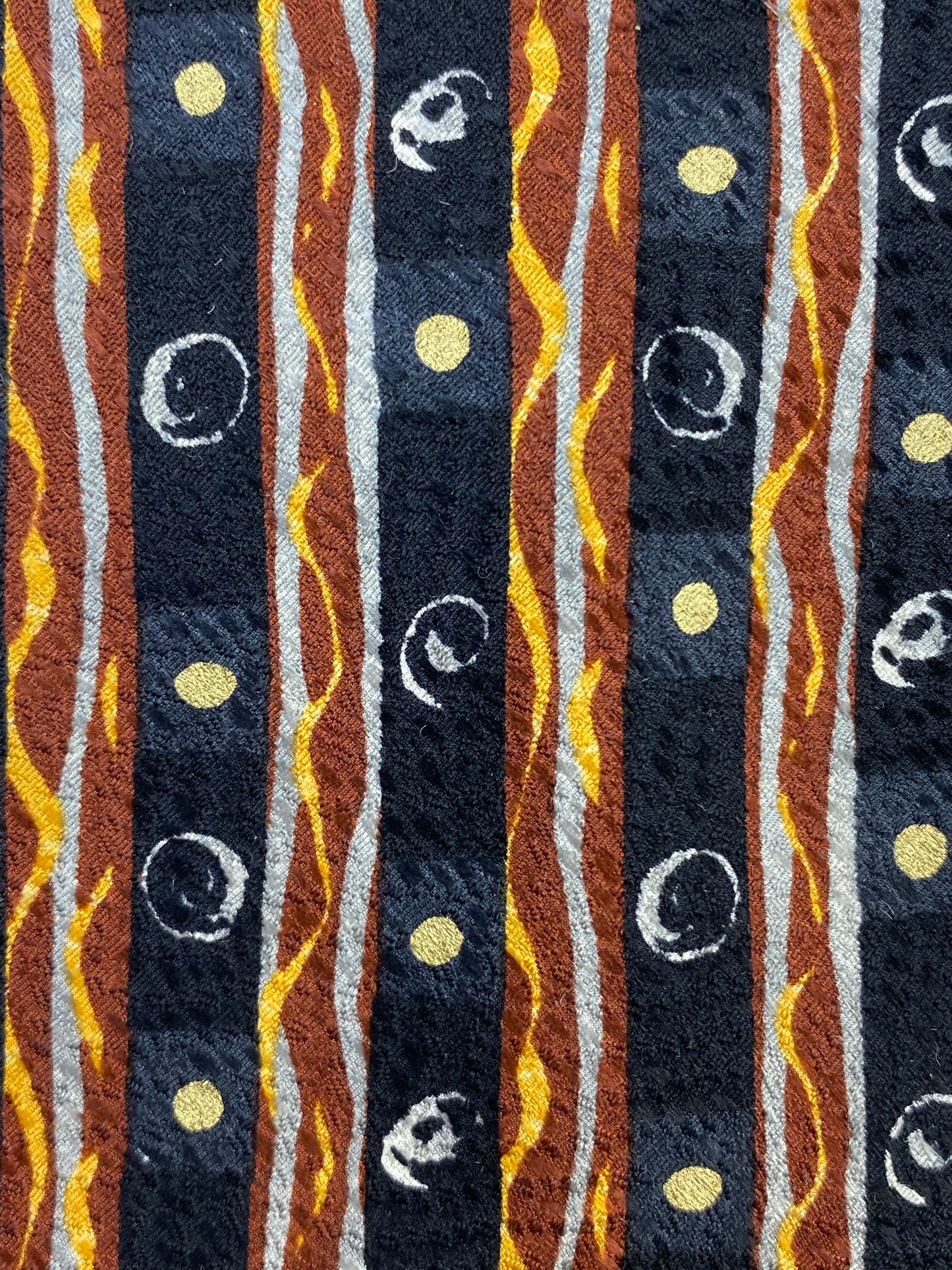 Close-up of: 90s Deadstock Silk Necktie, Men's Vintage Black/ Brown Abstract Pattern Tie, NOS