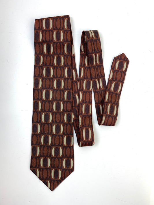 Front of: 90s Deadstock Silk Necktie, Men's Vintage Brown Geometric Pattern Tie, NOS