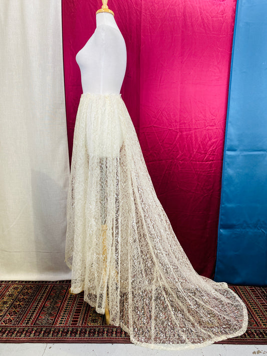 Vintage Cotton Ivory Chantilly Lace Bridal Gown Skirt