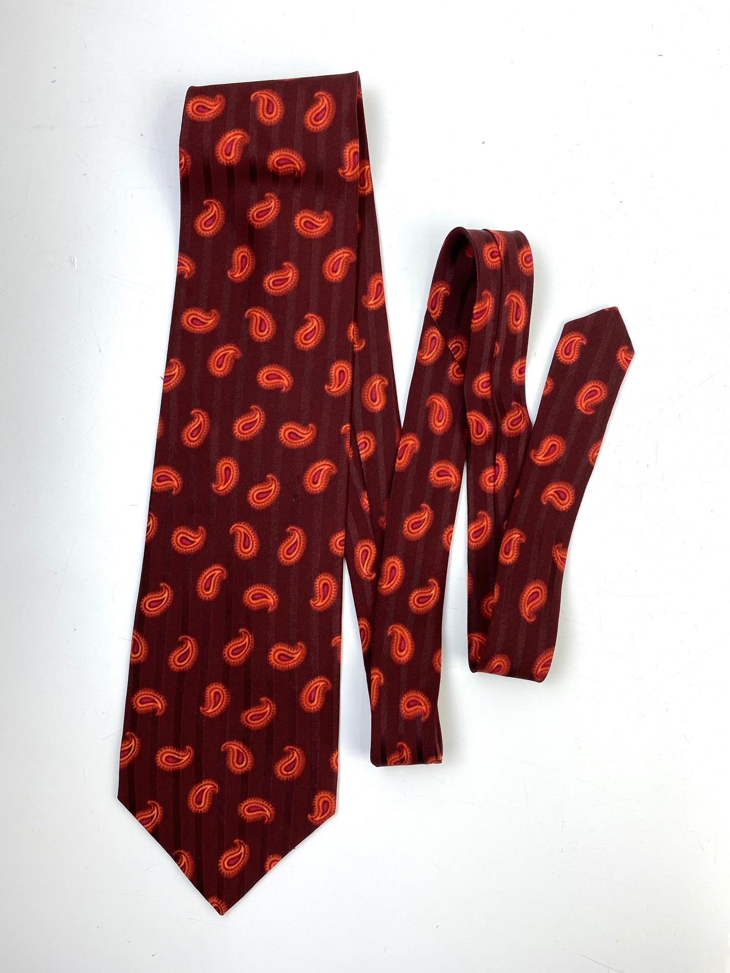 Front of: 90s Deadstock Silk Necktie, Men's Vintage Red/ Orange Paisley Boteh Pattern Tie, NOS