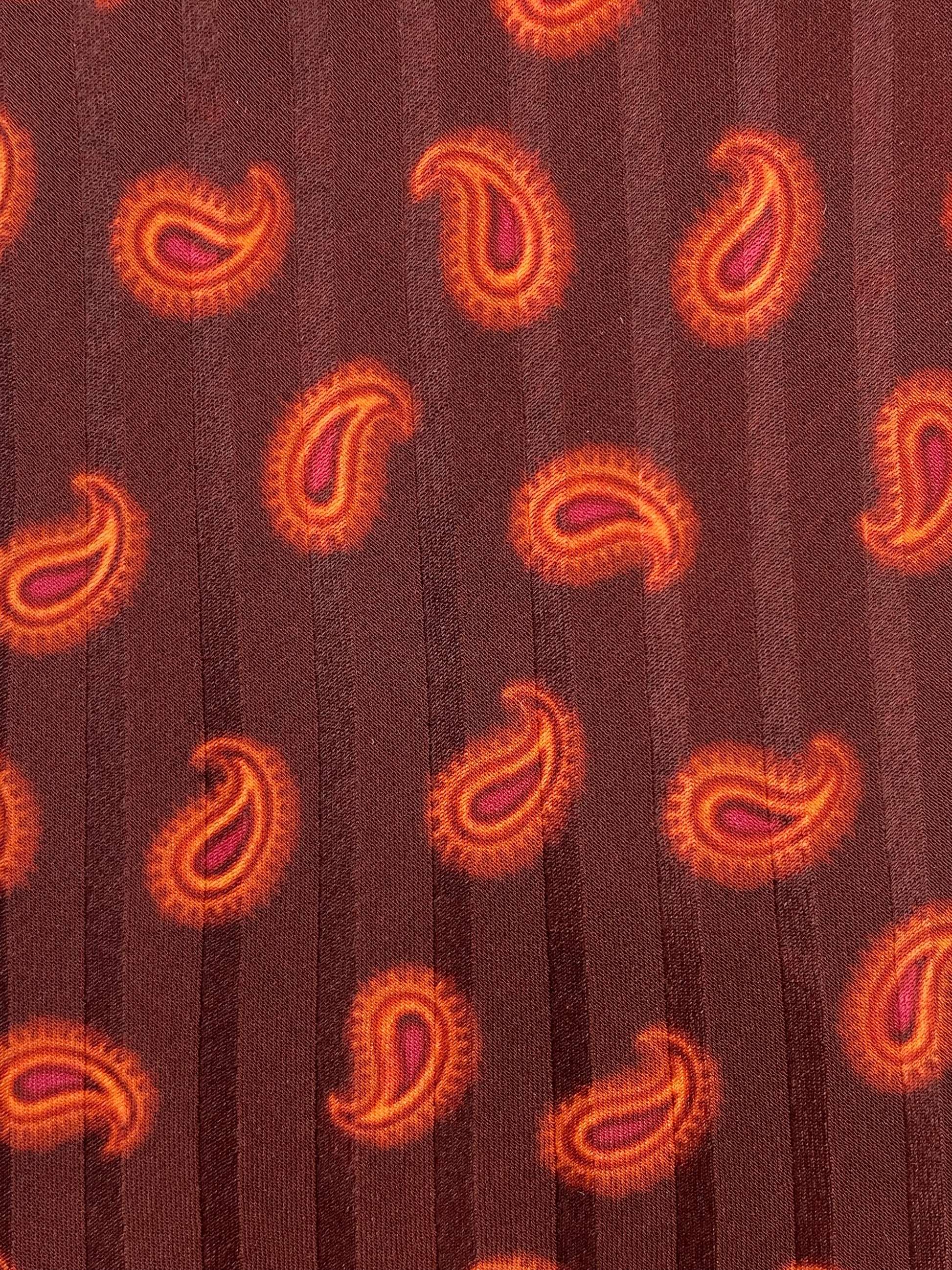Close-up detail of: 90s Deadstock Silk Necktie, Men's Vintage Red/ Orange Paisley Boteh Pattern Tie, NOS