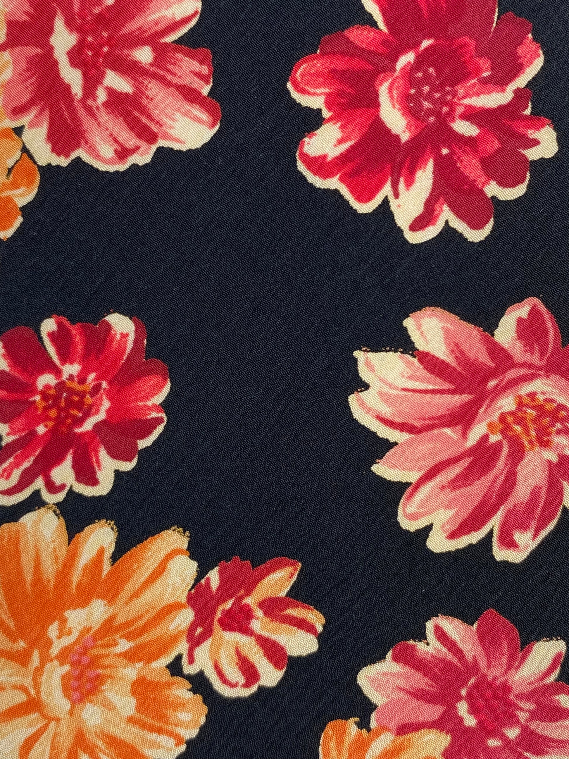 Close-up detail of: 90s Deadstock Silk Necktie, Men's Vintage Black/ Orange/ Pink Floral Pattern Tie, NOS