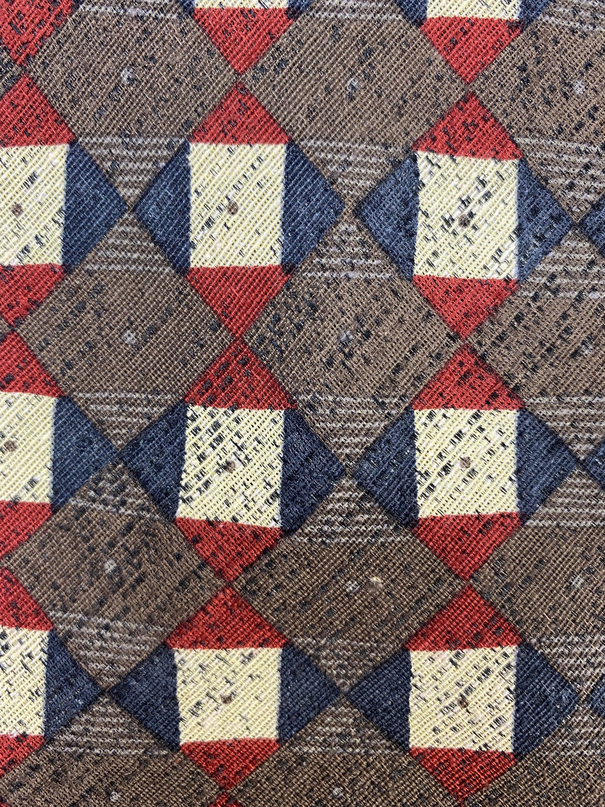 Close-up detail of: 90s Deadstock Silk Necktie, Men's Vintage Taupe/ Red/ Blue Check Pattern Tie, NOS