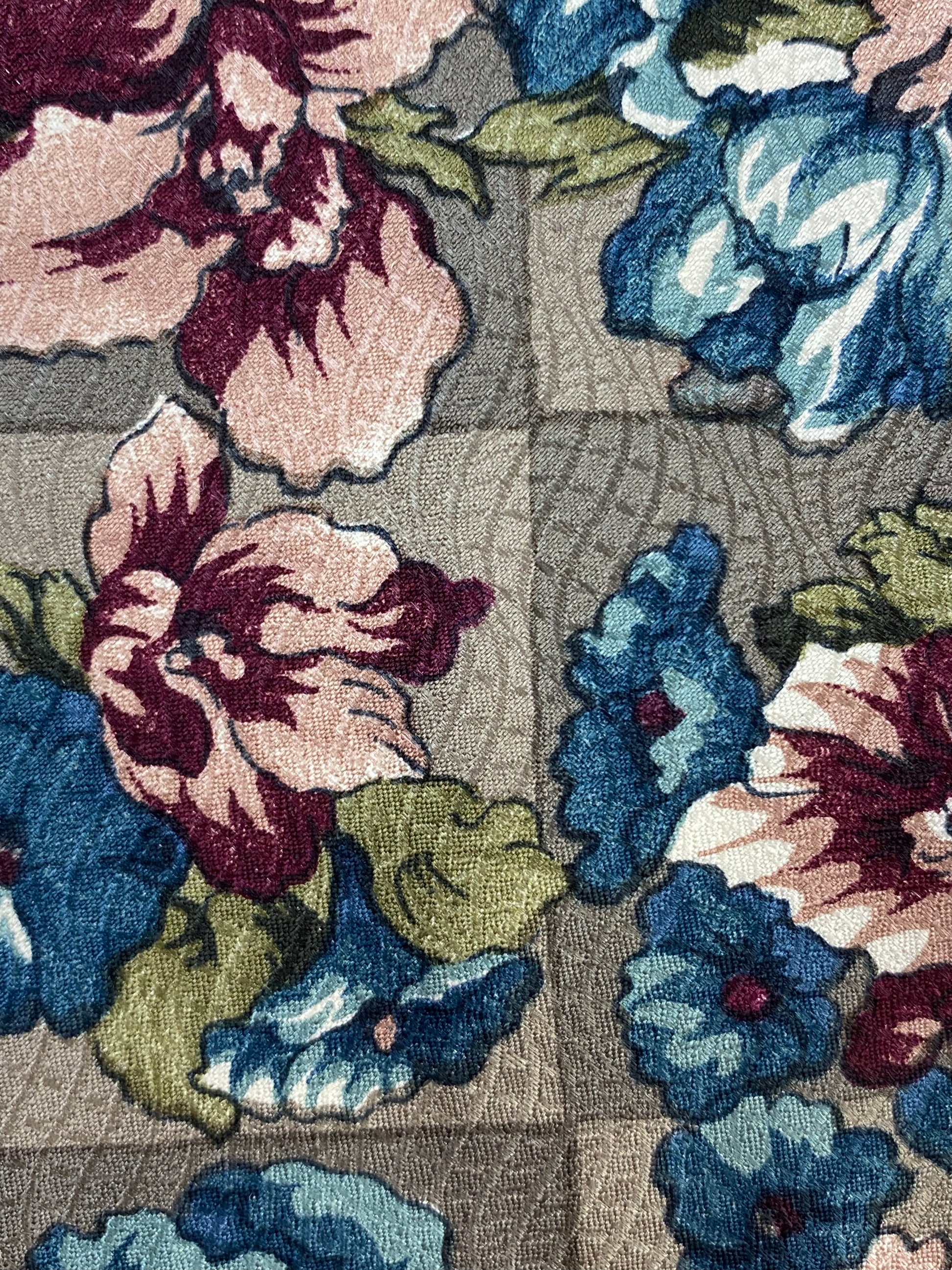 Close-up detail of: 90s Deadstock Silk Necktie, Men's Vintage Taupe/ Blue / Pink Floral Pattern Tie, NOS