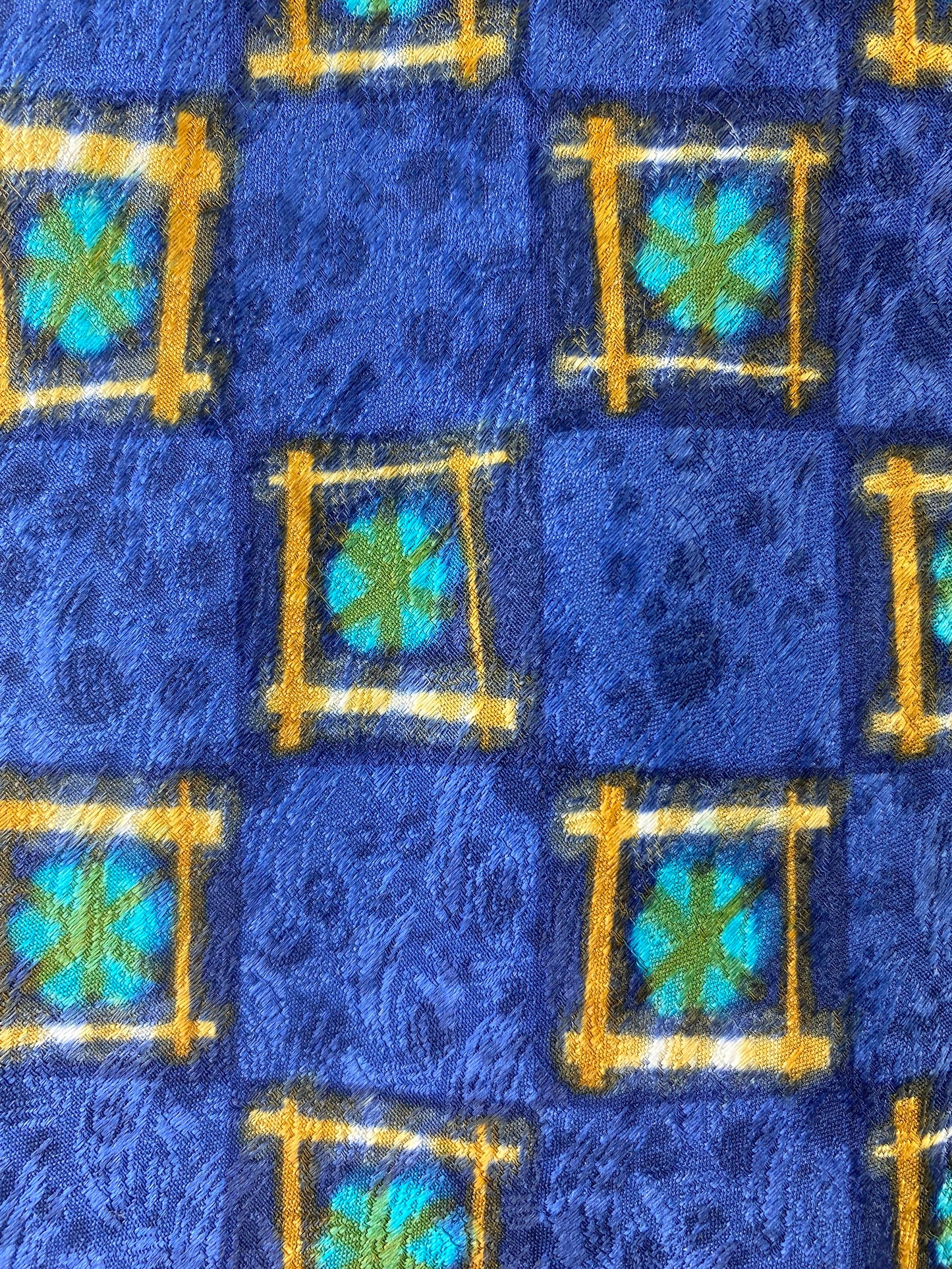 90s Deadstock Silk Necktie, Men's Vintage Blue/ Gold Medallion Pattern Tie, NOS