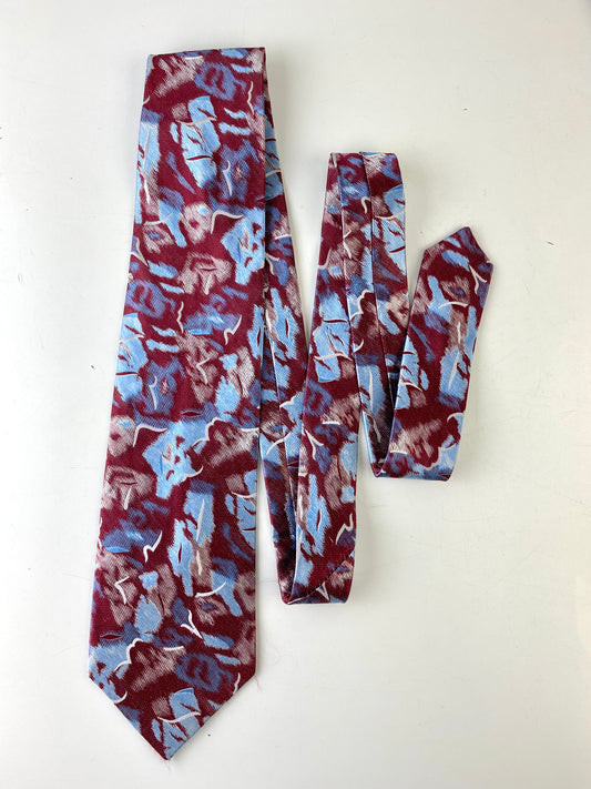 90s Deadstock Silk Necktie, Men's Vintage Red/ Blue Abstract Pattern Tie, NOS