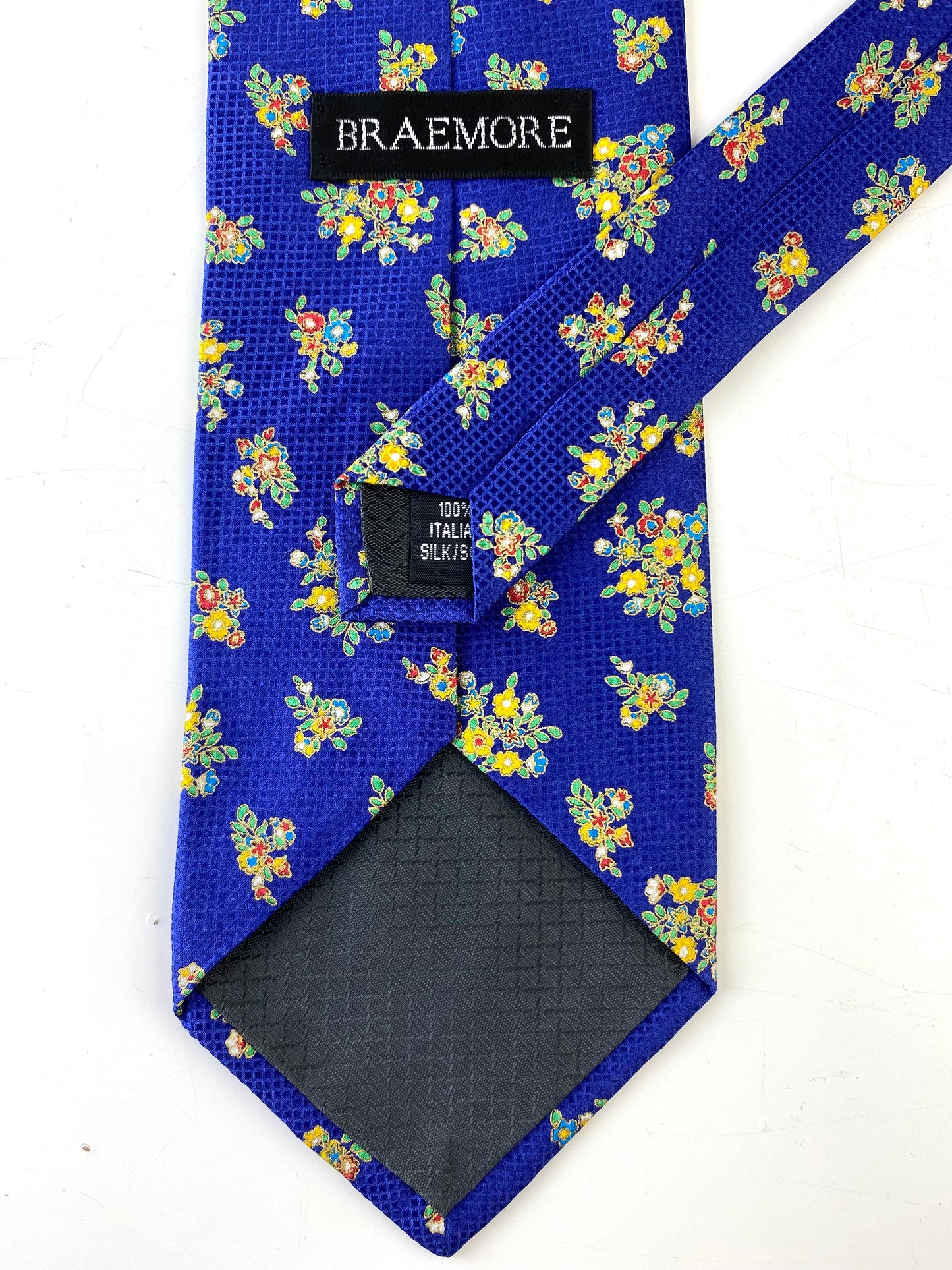 90s Deadstock Silk Necktie, Men's Vintage Blue/ Yellow Gold Floral Pattern Tie, NOS
