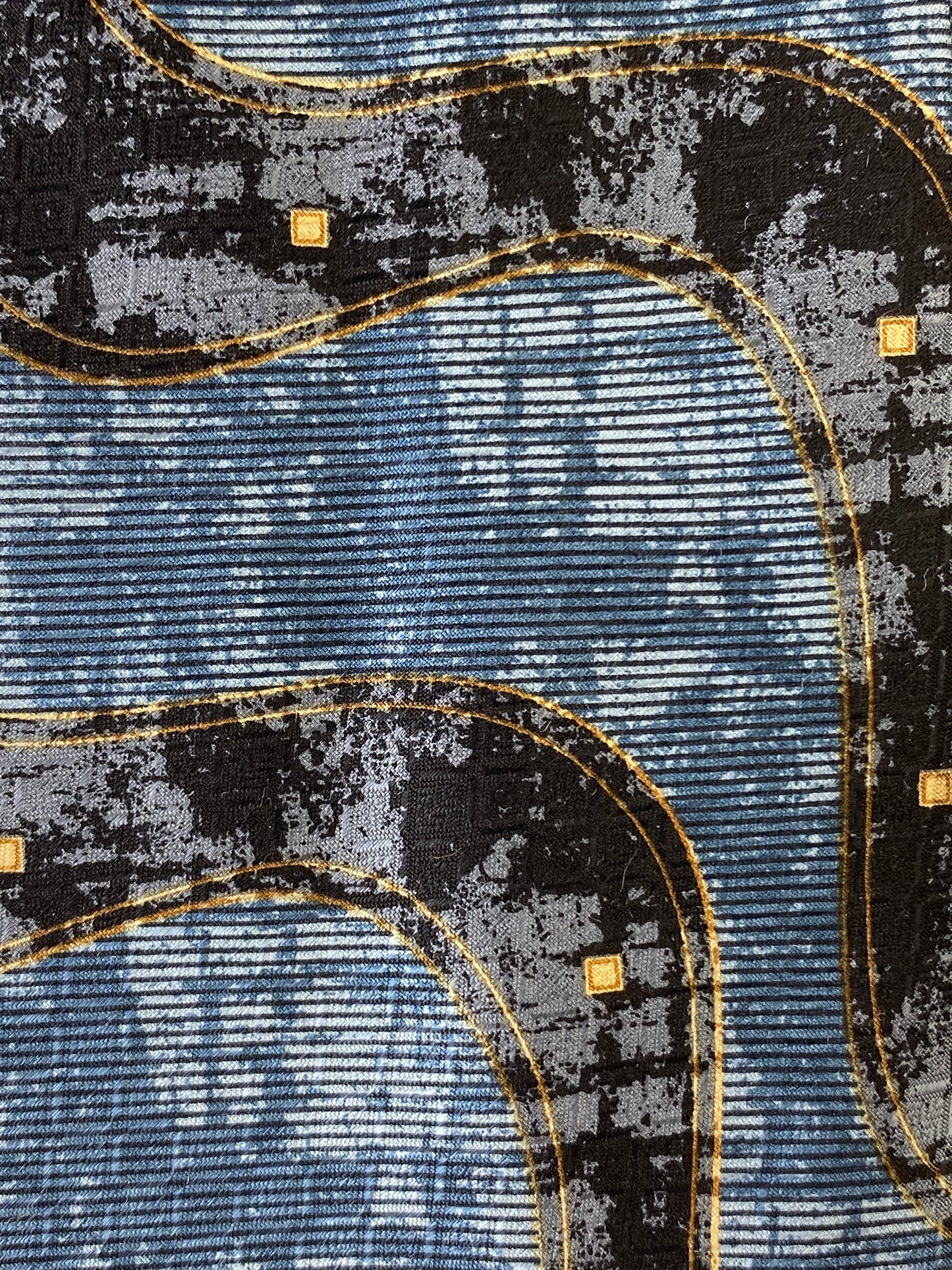 Close-up pattern detail of: 90s Deadstock Silk Necktie, Men's Vintage Blue Purple Wave Pattern, NOS