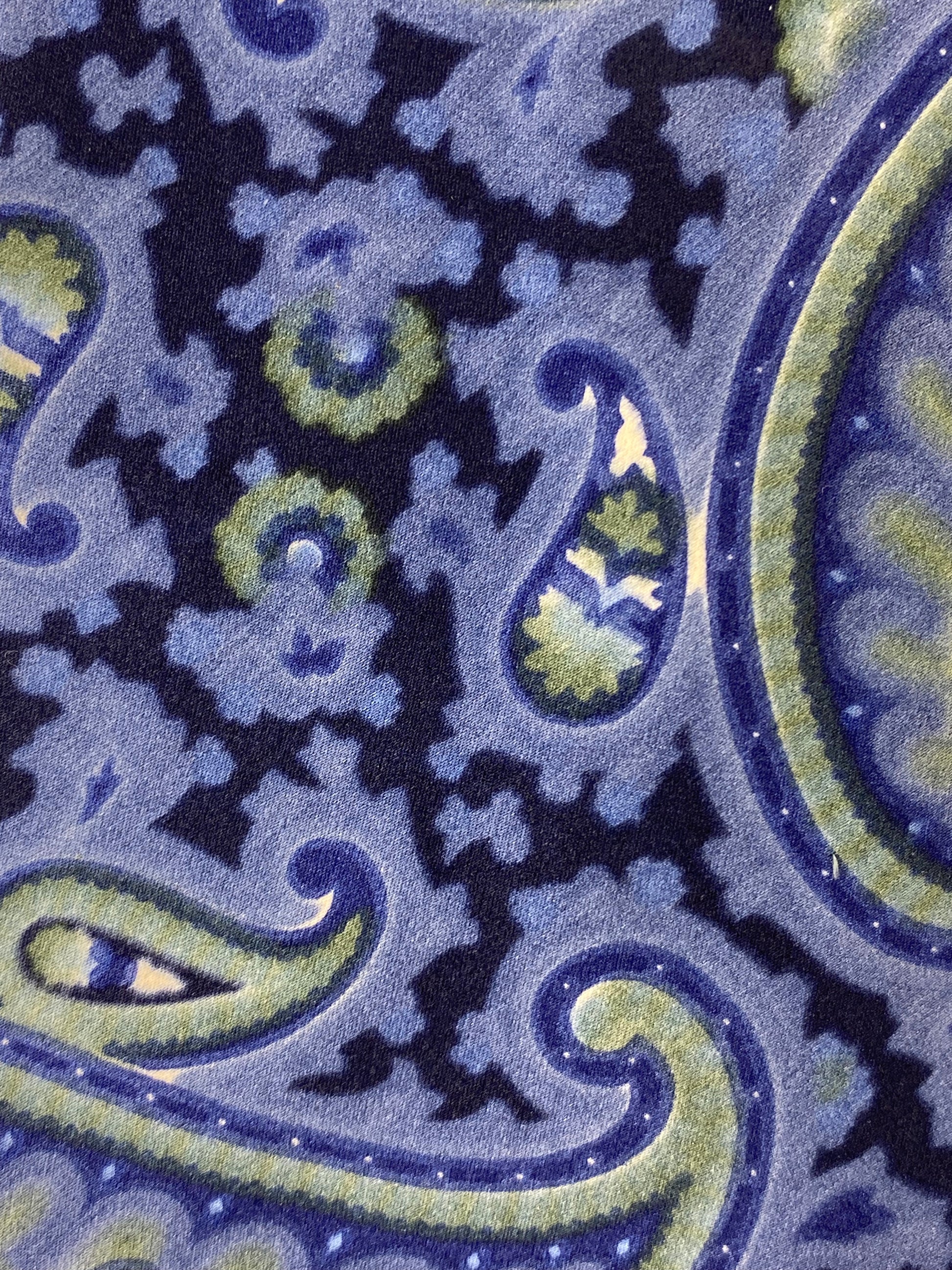Close-up detail of: 90s Deadstock Silk Necktie, Men's Vintage Blue Green Paisley Pattern Tie, NOS