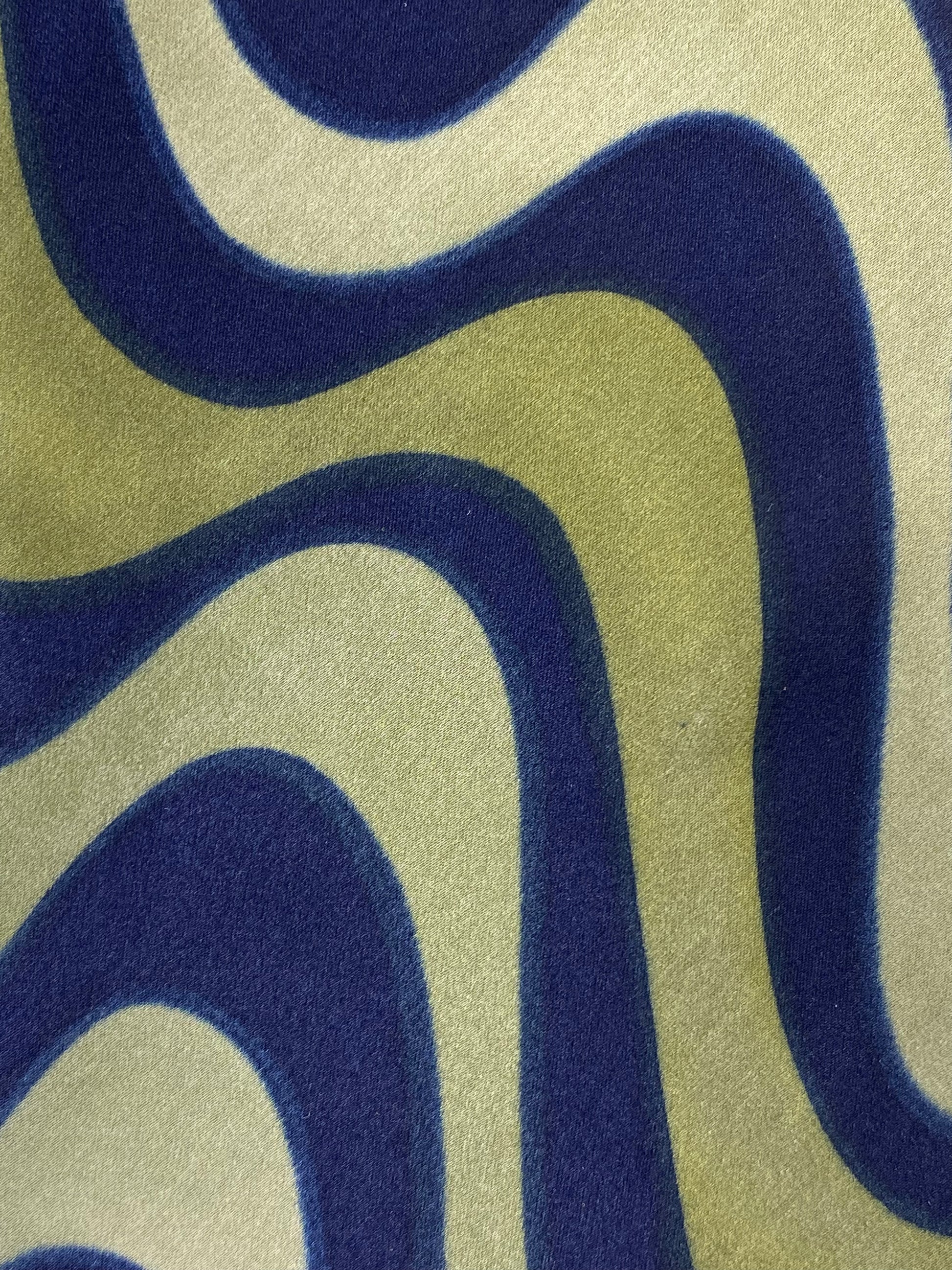 Close-up detail of: 90s Deadstock Silk Necktie, Men's Vintage Blue Green Wave Pattern Tie, NOS