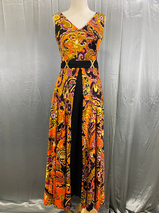 Vintage 70s Psychedelic Floral Paisley Orange Jumpsuit, Missy House of Canada, Small (Jumpsuit 2)