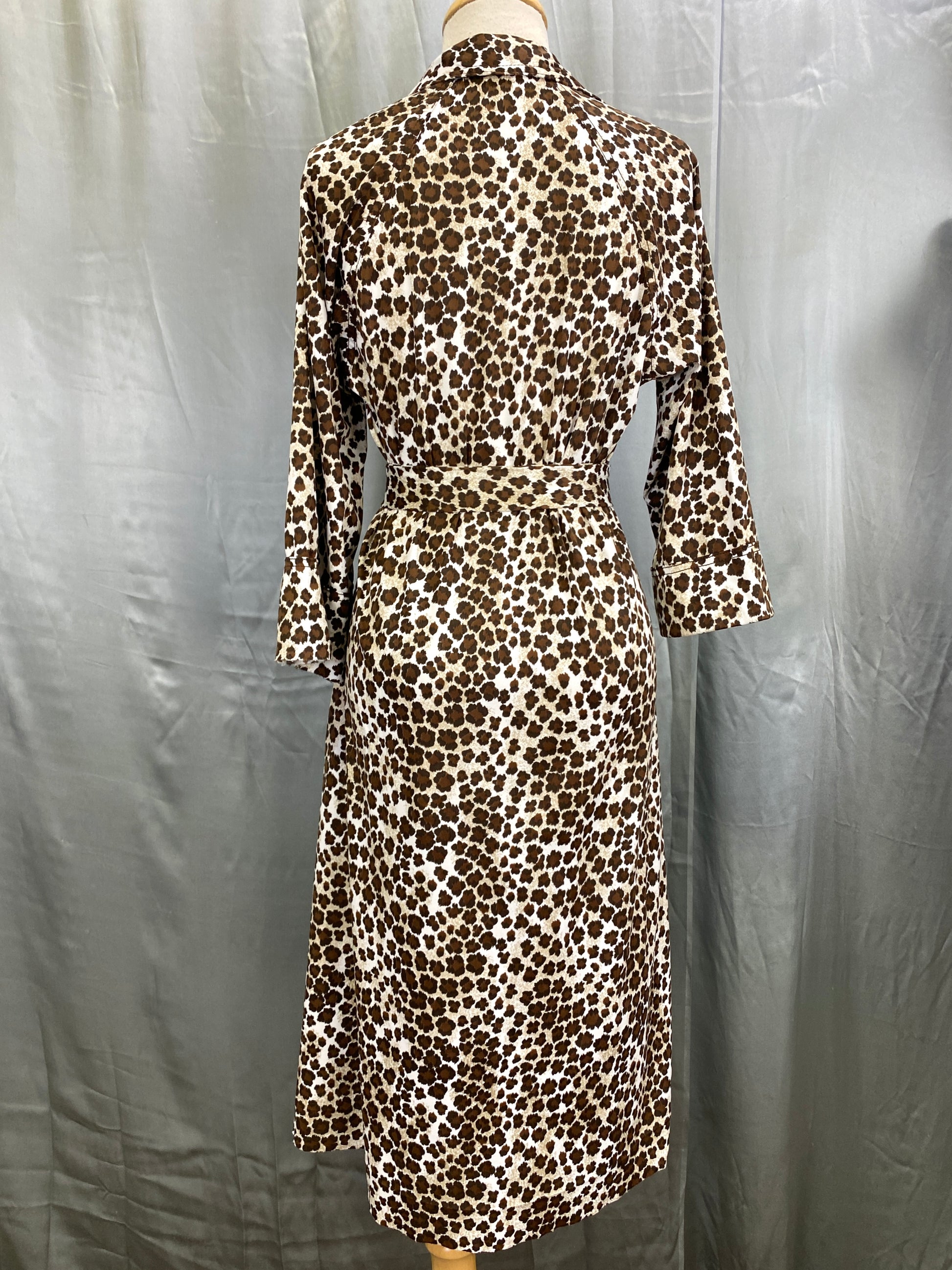 Vintage 1970s Leopard Print Poly Dress with Belt, M-L